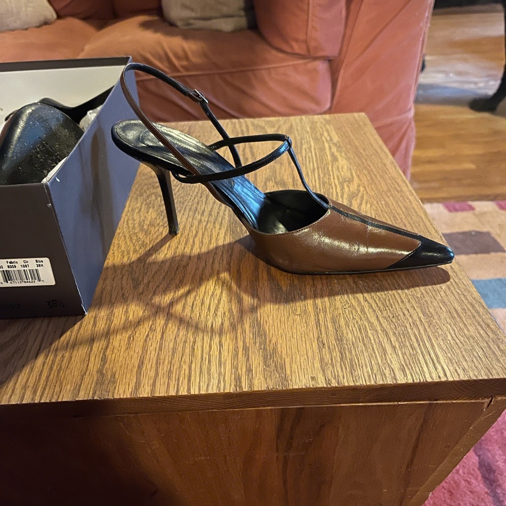 Narciso Rodriquez brown and black sling back heels